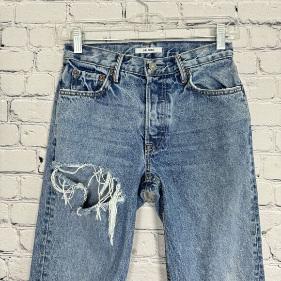 GRLFRND Womens Jeans Size 24 Helena Button Fly Blue Radio Clash Distressed USA - Picture 3 of 16